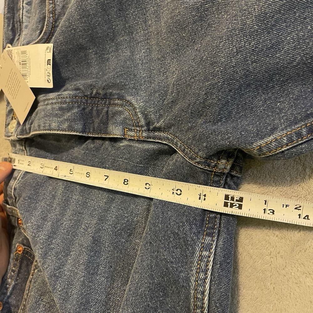 MNG Mango Havana Jeans Women 46 Blue Straight High Waist Cropped‎ Button Fly - Picture 11 of 16